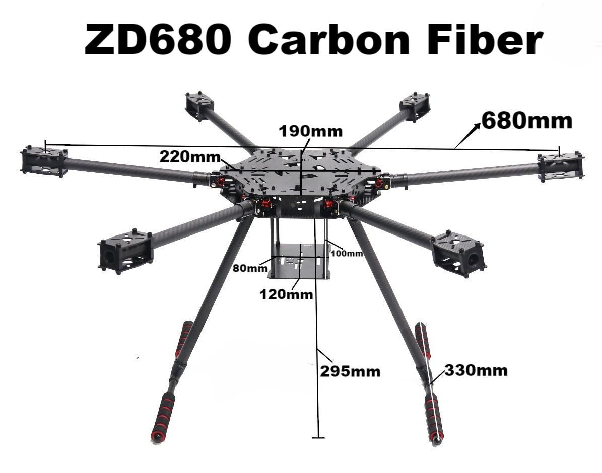 B-CUBE F680 Full Carbon Fiber ZD 680 Hexa-Rotor Frame Foldable Arm Hexacopter Frame Kit with Unflodable Landing Gear for FPV