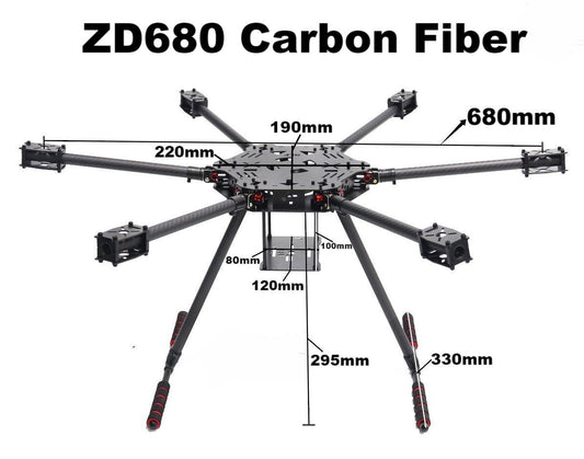 B-CUBE F680 Full Carbon Fiber ZD 680 Hexa-Rotor Frame Foldable Arm Hexacopter Frame Kit with Unflodable Landing Gear for FPV