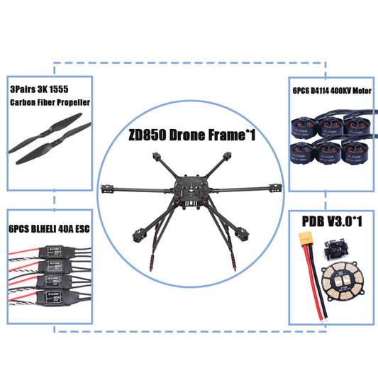 Rctosky ZD850 Pixhawk 2.4.8 M8N Full Carbon Fiber 850Mm Hexa-Rotor Frame Blheli 40A Esc Flight Comtrol Radio Telemetry Set