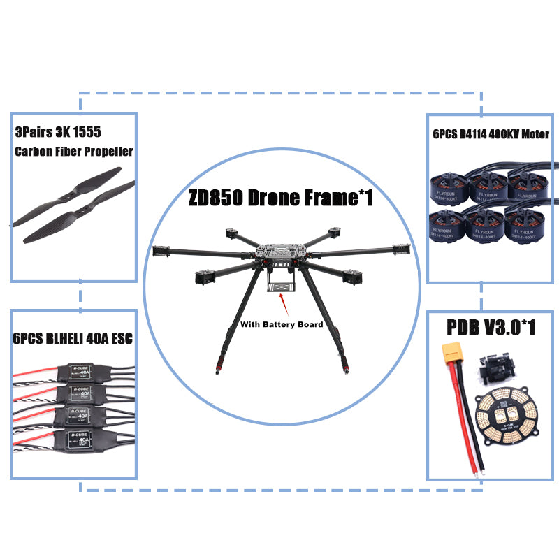 Комплект радиотелеметрии и регулятора скорости Rctosky ZD850 Pixhawk 2.4.8 M8N, полностью карбоновая рама с шестиротором, 850 мм, Blheli 40A ESC, система управления полетом 