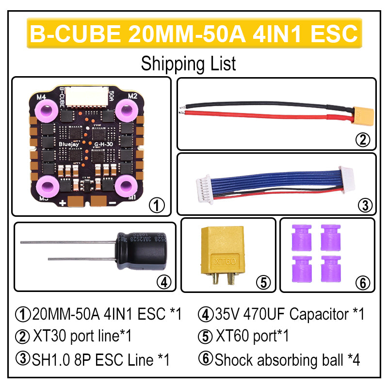 B-CUBE 4IN1 50A 20MM ESC BlueJay Support 3-6S Brushless Motor DShot300 600 Multishot Oneshot PWM FPV F4 Flight Control