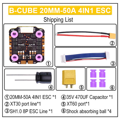 B-CUBE 4IN1 50A 20MM ESC BlueJay Support 3-6S Brushless Motor DShot300 600 Multishot Oneshot PWM FPV F4 Flight Control