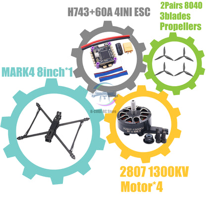 MARK4 V2 8 дюймов 9 дюймов 10 дюймов H743 Flight Control 60A 4INI ESC Rack Drone FPV Carbon PV Racing Drone Quadcopter Freestyle 