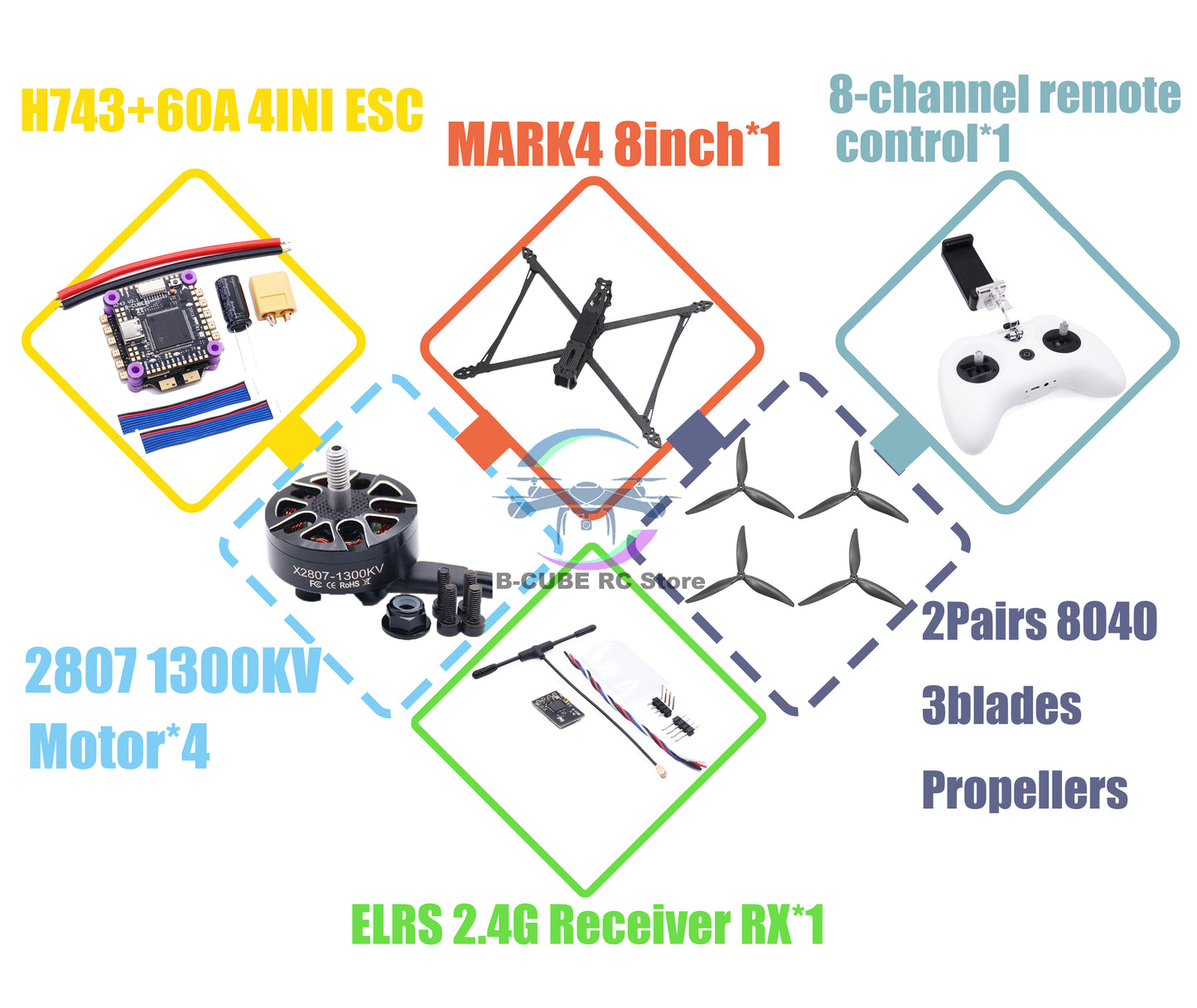 B-CUBE MARK4 V2 8inch 9inch 10inch H743 Flight Control 60A 4INI ESC rack drone FPV carbon fiber PV Racing Drone Quadcopter Freestyle