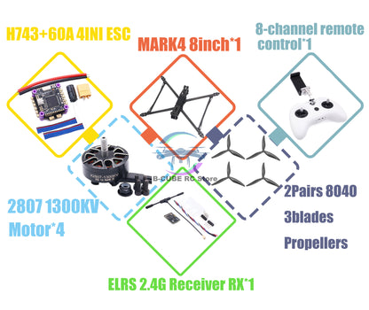 B-CUBE MARK4 V2 8inch 9inch 10inch H743 Flight Control 60A 4INI ESC rack drone FPV carbon fiber PV Racing Drone Quadcopter Freestyle