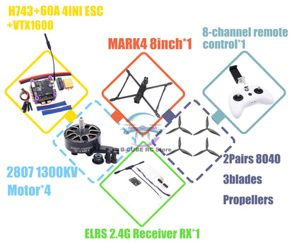 B-CUBE MARK4 V2 8inch 9inch 10inch H743 Flight Control 60A 4INI ESC rack drone FPV carbon fiber PV Racing Drone Quadcopter Freestyle