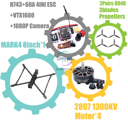 MARK4 V2 8 дюймов 9 дюймов 10 дюймов H743 Flight Control 60A 4INI ESC Rack Drone FPV Carbon PV Racing Drone Quadcopter Freestyle 