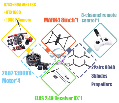 B-CUBE MARK4 V2 8inch 9inch 10inch H743 Flight Control 60A 4INI ESC rack drone FPV carbon fiber PV Racing Drone Quadcopter Freestyle
