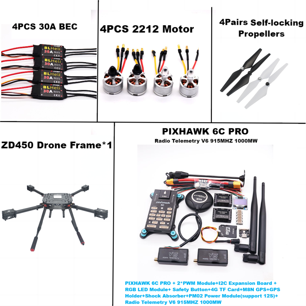 B-CUBE PIXHAWK 6C PRO Flight Control M8N Carbon Fiber 450 Frame Kit Ardupilot 100MW Radio Telemetry Quadcopter BLHELI 30A 2212 Motor ESC