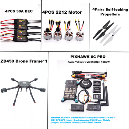 B-CUBE PIXHAWK 6C PRO Flight Control M8N Carbon Fiber 450 Frame Kit Ardupilot 100MW Radio Telemetry Quadcopter BLHELI 30A 2212 Motor ESC