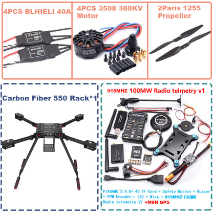 B-CUBE 550 Hexa Frame PIXHAWK2.4.8 M8N Flight Control Carbon Ardupilot Radio Telemetry Quadcopter BLHELI 40A 3508 380KV Motor ESC