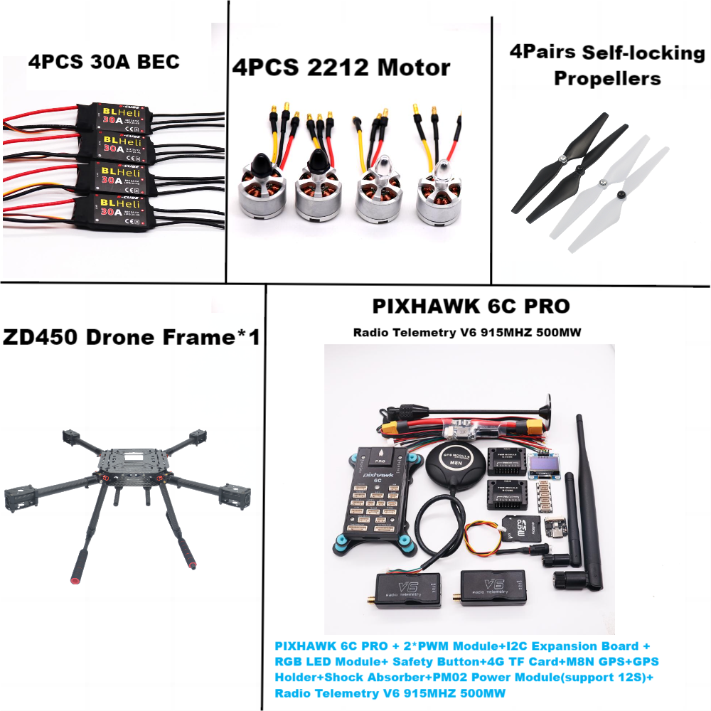 B-CUBE PIXHAWK 6C PRO Flight Control M8N Carbon Fiber 450 Frame Kit Ardupilot 100MW Radio Telemetry Quadcopter BLHELI 30A 2212 Motor ESC