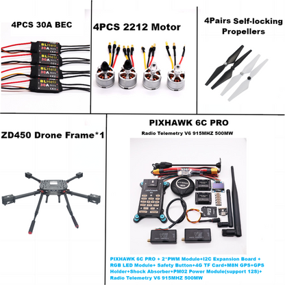 B-CUBE PIXHAWK 6C PRO Flight Control M8N Carbon Fiber 450 Frame Kit Ardupilot 100MW Radio Telemetry Quadcopter BLHELI 30A 2212 Motor ESC