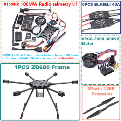 B-CUBE ZD680  PIXHAWK 2.4.8 Full Carbon Fiber Hexa-Rotor Foldable Arm Hexacopter Frame Kit forCopter with Unflodable Landing Gear