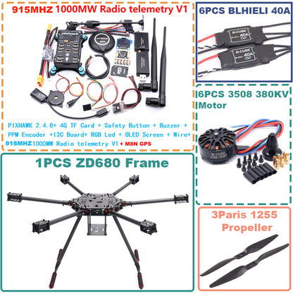 B-CUBE ZD680  PIXHAWK 2.4.8 Full Carbon Fiber Hexa-Rotor Foldable Arm Hexacopter Frame Kit forCopter with Unflodable Landing Gear