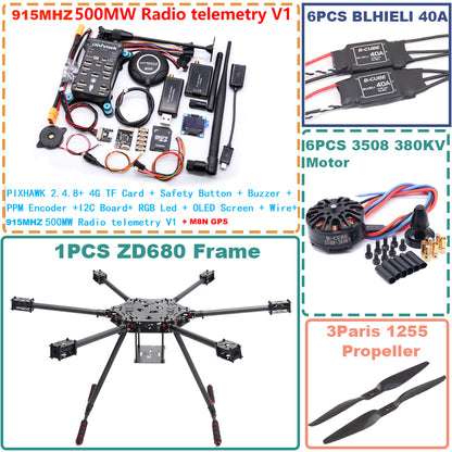 B-CUBE ZD680  PIXHAWK 2.4.8 Full Carbon Fiber Hexa-Rotor Foldable Arm Hexacopter Frame Kit forCopter with Unflodable Landing Gear