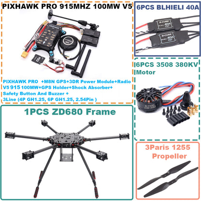 B-CUBE ZD680 PRO M8N Full Carbon Fiber Hexa-Rotor Foldable Arm Hexacopter Frame Kit  PIXHAWK with Unflodable Landing Gear