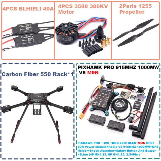 B-CUBE 550 Hexa Frame PIXHAWK PRO M9N Flight Control Carbon Ardupilot Radio Telemetry Quadcopter BLHELI 40A 3508 380KV Motor ESC