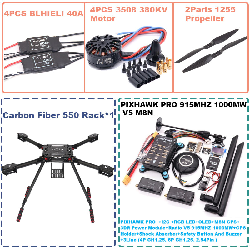 B-CUBE 550 Hexa Frame PIXHAWK PRO M8N Flight Control Carbon Ardupilot Radio Telemetry Quadcopter BLHELI 40A 3508 380KVMotor ESC