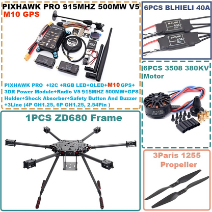 B-CUBE ZD680 PRO M10 Full Carbon Fiber Hexa-Rotor Foldable Arm Hexacopter Frame Kit  PIXHAWK  with Unflodable Landing Gear