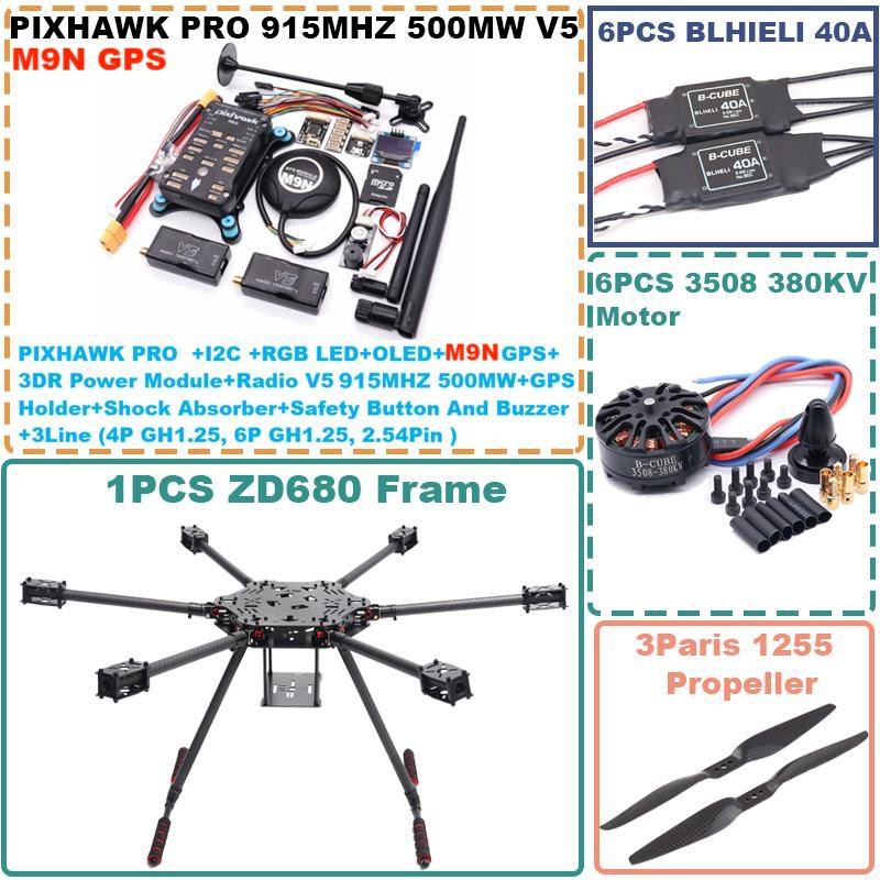 B-CUBE ZD680 PRO M9N Full Carbon Fiber Hexa-Rotor Foldable Arm Hexacopter Frame Kit  PIXHAWK  with Unflodable Landing Gear