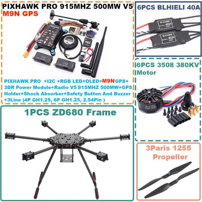 B-CUBE ZD680 PRO M9N Full Carbon Fiber Hexa-Rotor Foldable Arm Hexacopter Frame Kit  PIXHAWK  with Unflodable Landing Gear