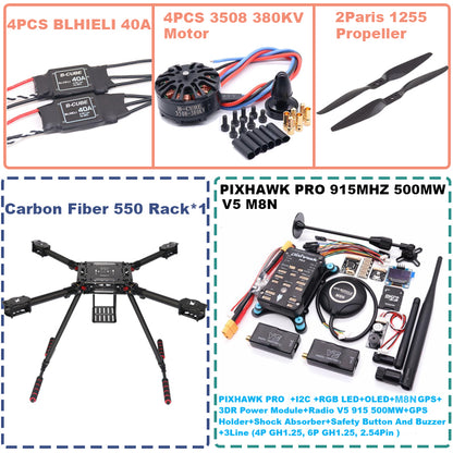 B-CUBE 550 Hexa Frame PIXHAWK PRO M8N Flight Control Carbon Ardupilot Radio Telemetry Quadcopter BLHELI 40A 3508 380KVMotor ESC