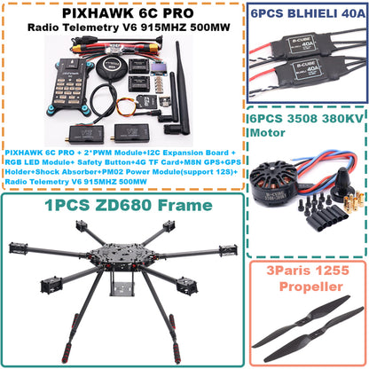 B-CUBE ZD680 6C PRO M8N Full Carbon Fiber Hexa-Rotor Foldable Arm Hexacopter Frame Kit PIXHAWK   with Unflodable Landing Gear