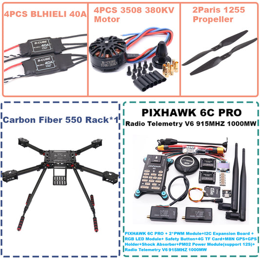 B-CUBE 550 Hexa Frame PIXHAWK  6C PRO M8N Flight Control Carbon Ardupilot Radio Telemetry Quadcopter  40A 3508 380KV Motor ESC
