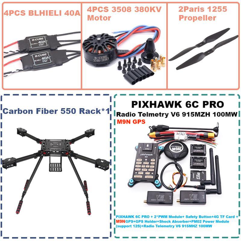 B-CUBE 550 Hexa Frame PIXHAWK  6C PRO M9N Flight Control Carbon Ardupilot Radio Telemetry Quadcopter  40A 3508 380KV Motor ESC