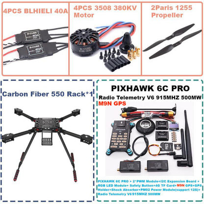 B-CUBE 550 Hexa Frame PIXHAWK  6C PRO M9N Flight Control Carbon Ardupilot Radio Telemetry Quadcopter  40A 3508 380KV Motor ESC
