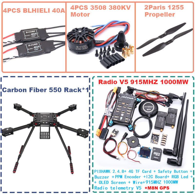 B-CUBE 550 Hexa Frame PIXHAWK2.4.8 M8N Flight Control Carbon Ardupilot Radio Telemetry Quadcopter BLHELI 40A 3508 380KV Motor ESC