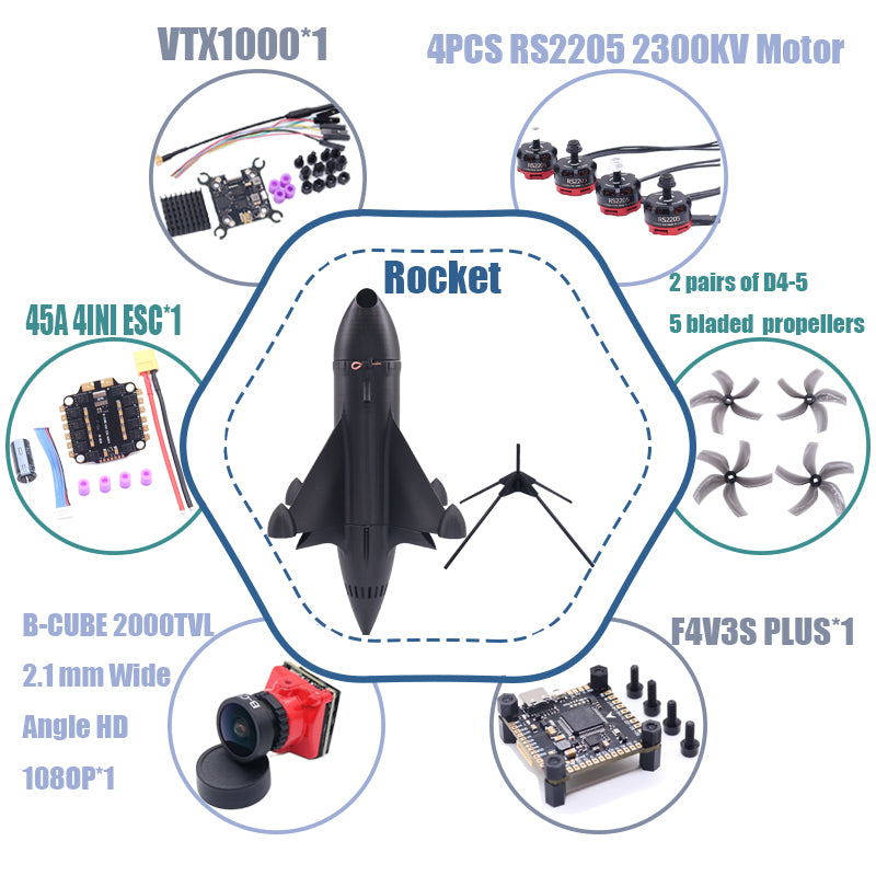 Комплект рамы для дрона B-CUBE Rocket 5 дюймов FPV из углеродного волокна для гоночного дрона, квадрокоптера для фристайла INAV Beatflight F722 Ardupilot PX4 