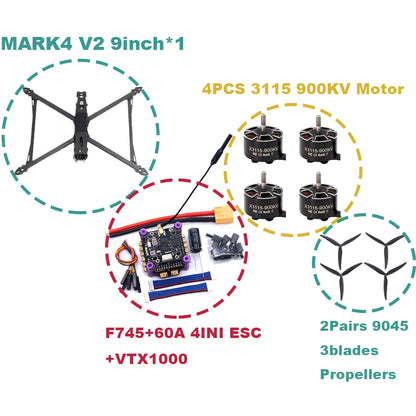 B-CUBE MARK4 V2 8/9/10 дюймов F745 V2 Flight Control 45/60A 4INI ESC Rack Drone FPV Carbon PV Racing Drone Quadcopter Freestyle 