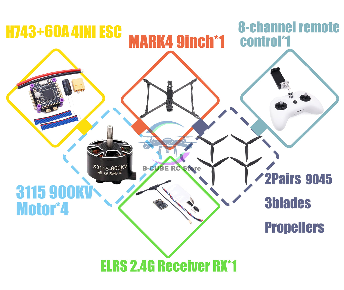 B-CUBE MARK4 V2 8inch 9inch 10inch H743 Flight Control 60A 4INI ESC rack drone FPV carbon fiber PV Racing Drone Quadcopter Freestyle