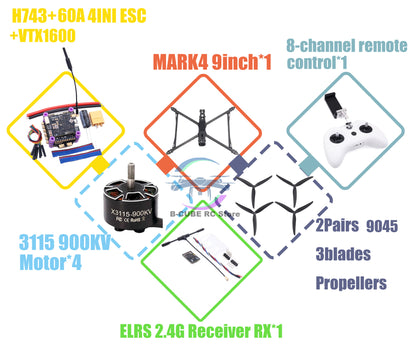 B-CUBE MARK4 V2 8inch 9inch 10inch H743 Flight Control 60A 4INI ESC rack drone FPV carbon fiber PV Racing Drone Quadcopter Freestyle
