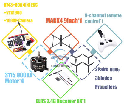 B-CUBE MARK4 V2 8inch 9inch 10inch H743 Flight Control 60A 4INI ESC rack drone FPV carbon fiber PV Racing Drone Quadcopter Freestyle