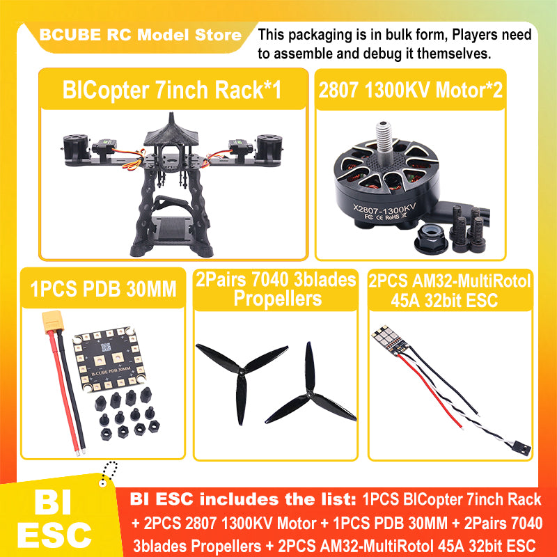 B-CUBE BICopter 7inch FPV Drone Frame Kit Carbon Fiber Racing Quadcopter Freestyle INAV Beatflight F405 F722 Ardupilot Flight Control