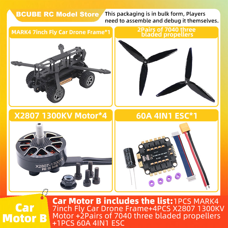 B-CUBE 7inch Flying Car FPV Drone Frame Kit Carbon Fiber Racing Quadcopter BF INAV F4 F722 F745 H743 Flight Control