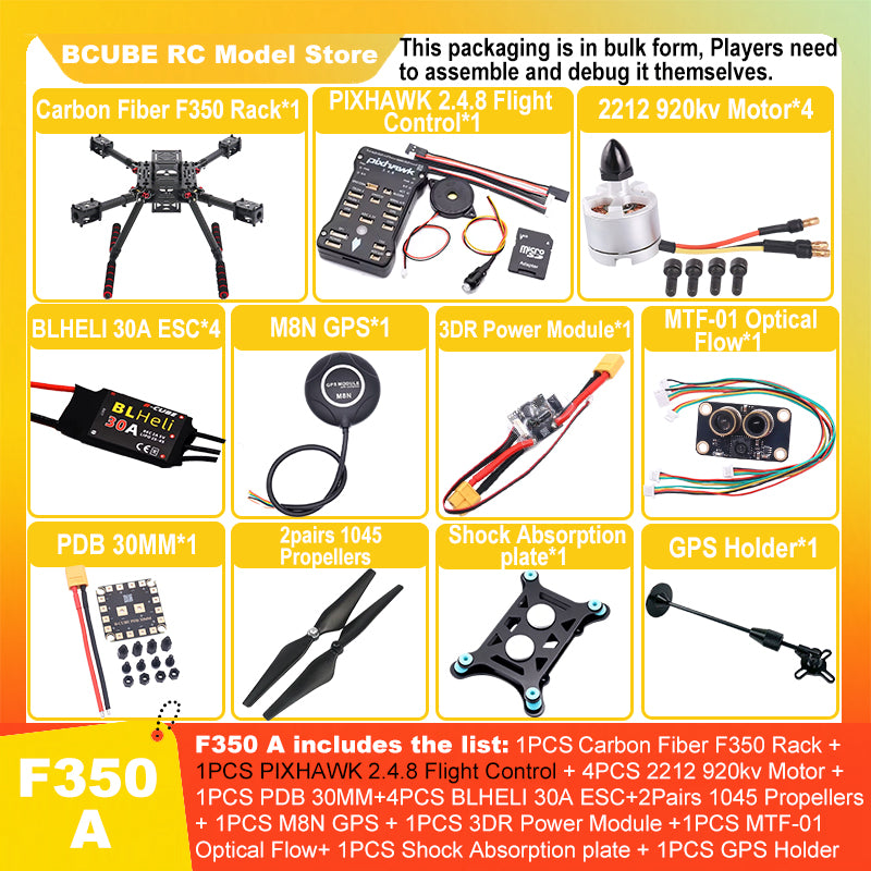B-CUBE PIXHAWK2.4.8 Flight Control Carbon Fiber 350 Frame Kit Ardupilot Quadcopter BLHELI 30A 2212 Motor ESC Optical Flow