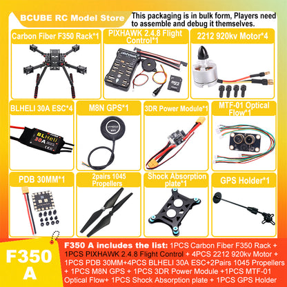 B-CUBE PIXHAWK2.4.8 Flight Control Carbon Fiber 350 Frame Kit Ardupilot Quadcopter BLHELI 30A 2212 Motor ESC Optical Flow