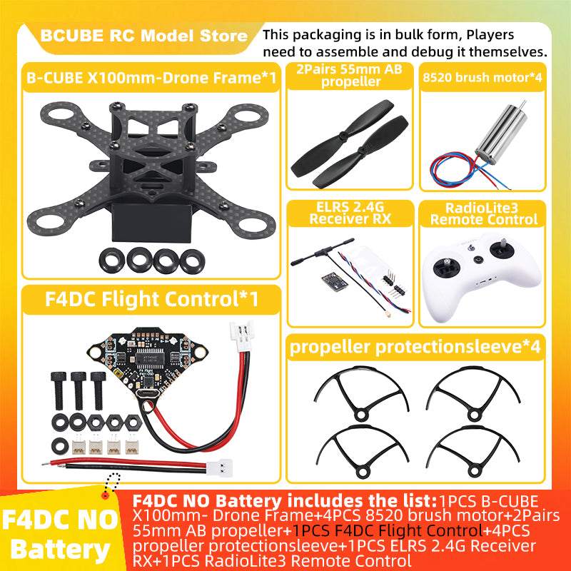 B-CUBE X100 Drone Frame Kit Carbon Fiber Racing Drone Quadcopter INAV Beatflight F4DC Ardupilot Flight Control