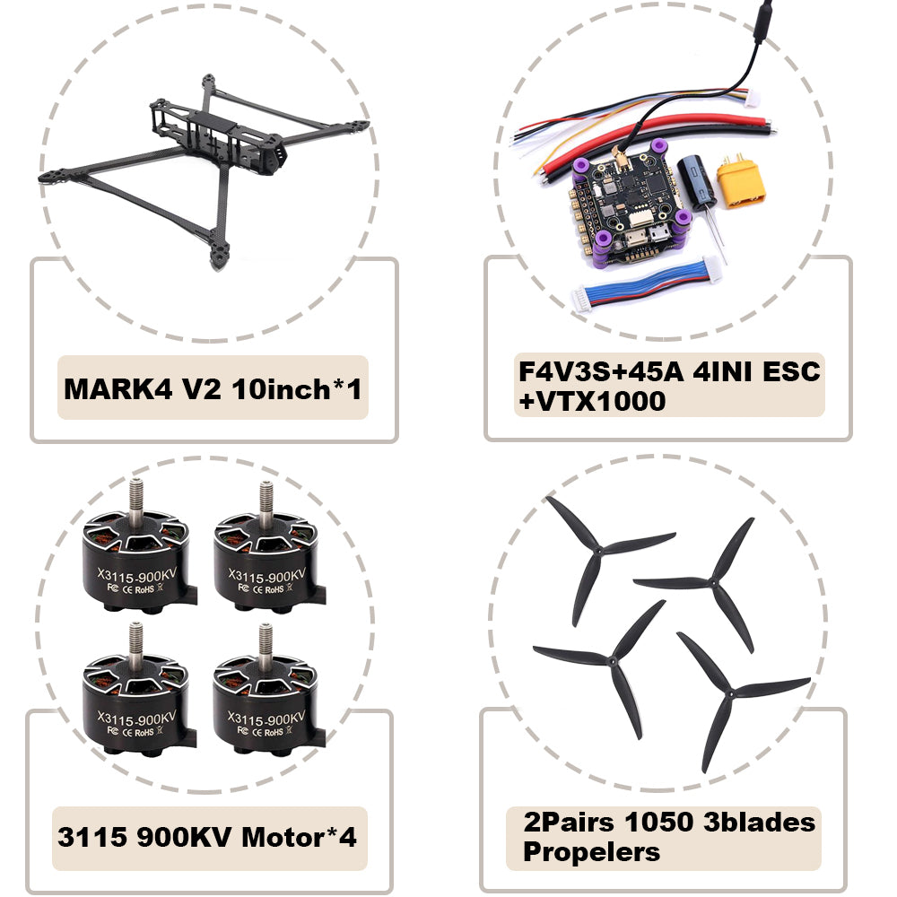 B-CUBE MARK4 V2 10inch F4V3S/F4V3S PLUS Flight Control 45/60A 4INI ESC rack drone FPV carbon fiber PV Racing Drone Quadcopter Freestyle