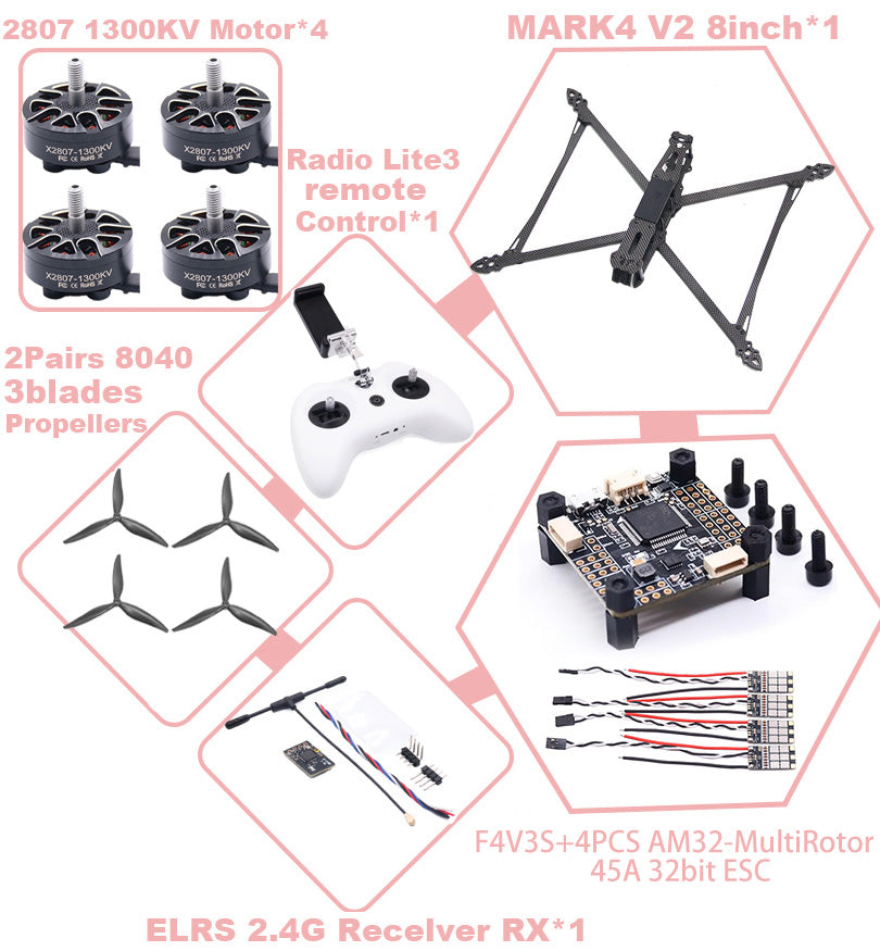 B-CUBE MARK4 V2 8inch F4V3S/F4V3S PLUS Flight Control 45/60A 4INI ESC rack drone FPV carbon fiber PV Racing Drone Quadcopter Freestyle