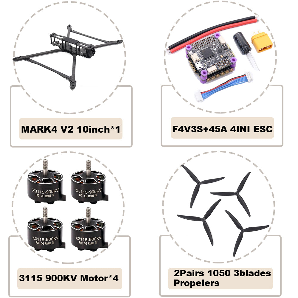 B-CUBE MARK4 V2 10inch F4V3S/F4V3S PLUS Flight Control 45/60A 4INI ESC rack drone FPV carbon fiber PV Racing Drone Quadcopter Freestyle