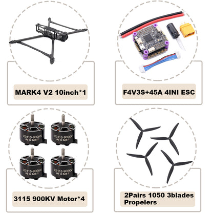B-CUBE MARK4 V2 10inch F4V3S/F4V3S PLUS Flight Control 45/60A 4INI ESC rack drone FPV carbon fiber PV Racing Drone Quadcopter Freestyle