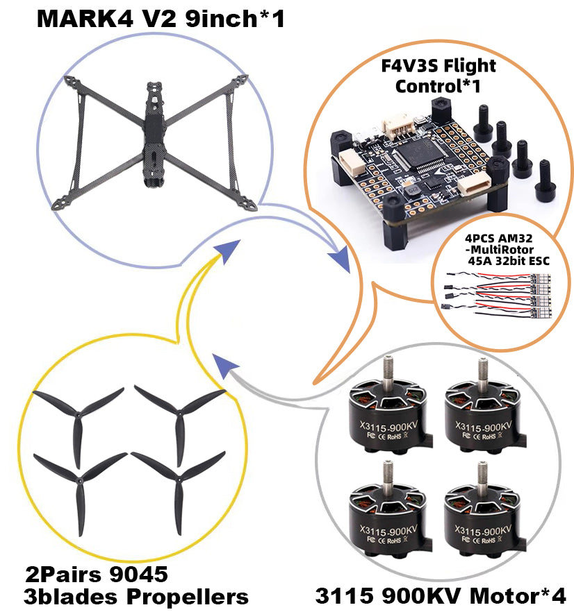 MARK4 V2 9-дюймовый F4V3S/F4V3S PLUS Flight Control 45/60A 4INI ESC rack drone FPV carbon fiber PV Racing Drone Quadcopter Freestyle 