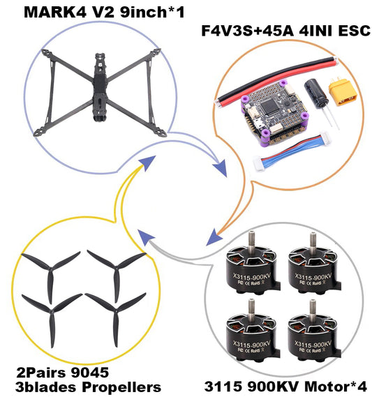 B-CUBE MARK4 V2 9inch F4V3S/F4V3S PLUS Flight Control 45/60A 4INI ESC rack drone FPV carbon fiber PV Racing Drone Quadcopter Freestyle