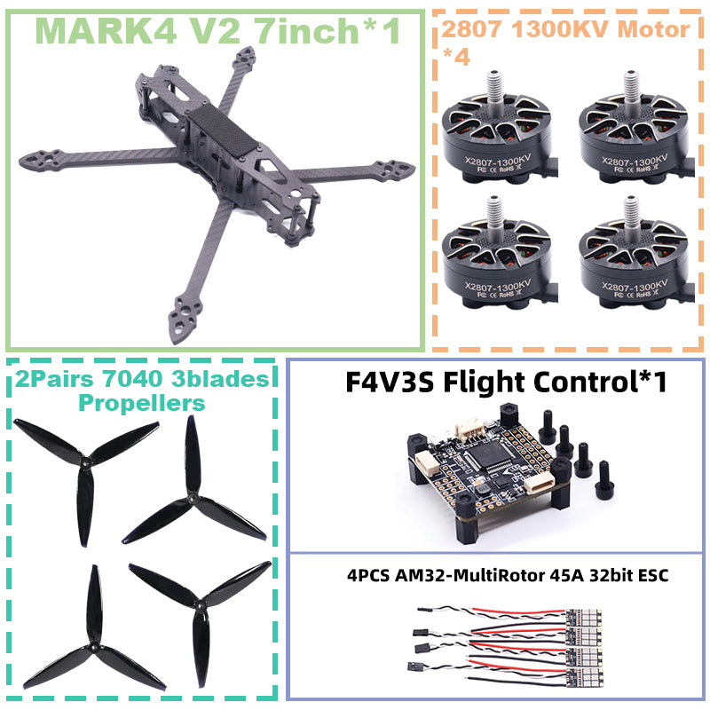 B-CUBE MARK4 V2 7-inch F4V3S/F4V3S PLUS Flight Control 45/60A 4INI ESC rack drone FPV carbon fiber PV Racing Drone Quadcopter Freestyle