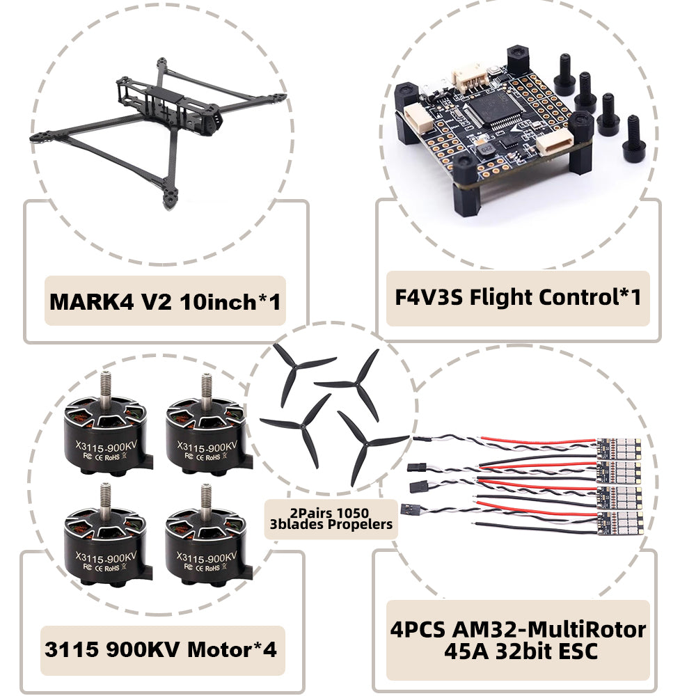 B-CUBE MARK4 V2 10inch F4V3S/F4V3S PLUS Flight Control 45/60A 4INI ESC rack drone FPV carbon fiber PV Racing Drone Quadcopter Freestyle
